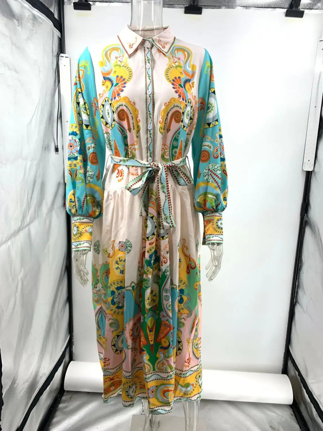 Long Dresses 2024 New Printed Fashion Sleeve Puff Sleeve Lace-up Large Swing Dress Elegant Party Dress