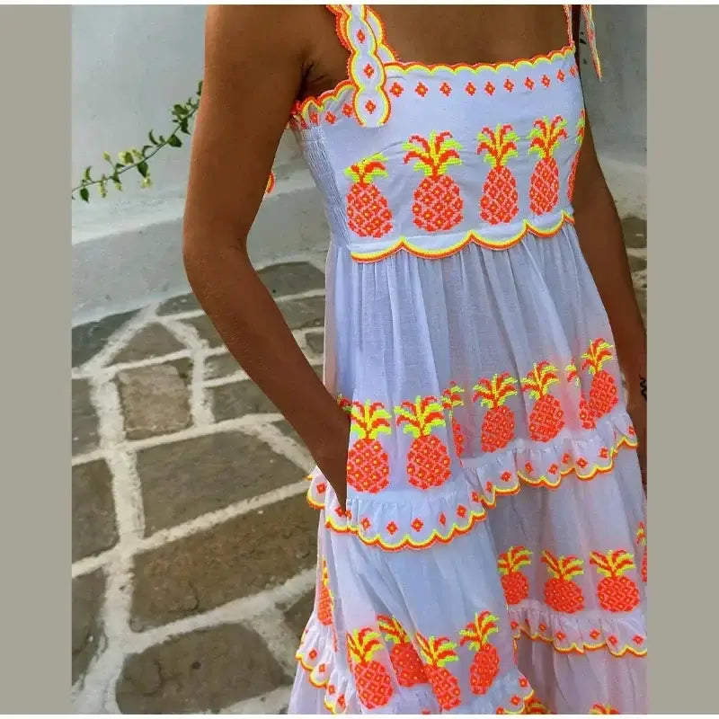 Boho Goddess Vintage LaceUp Maxi Dress Sustainable Vibrant Contrasting Printed Sleeveless Loose Dresses Vintage