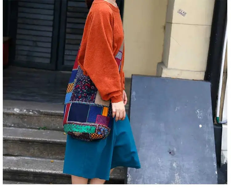 Bohemian Hippie Bag Women Shoulder Crossbody Bags Cotton Women’s Handbags Books School Travel Bucket Bag