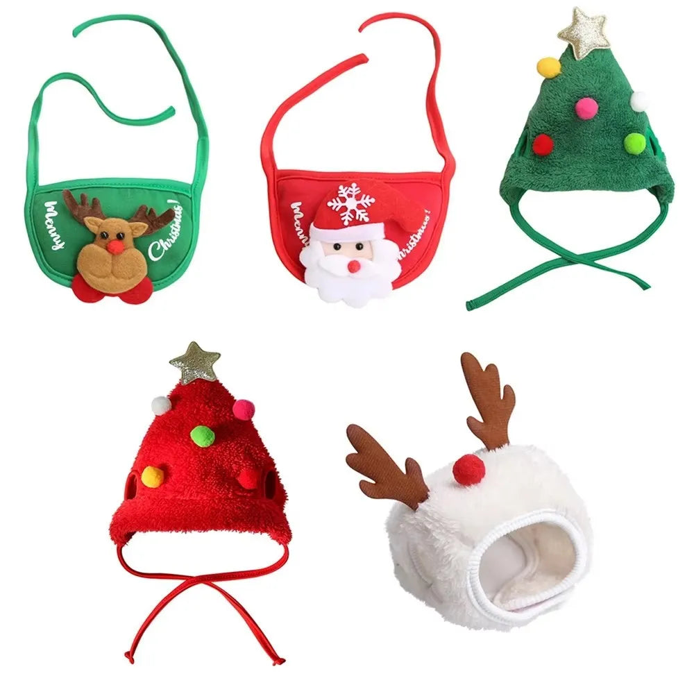 Christmas Pet Hat with Cartoon Antlers & Saliva Towel - Festive Scarf Accessory for Cats & Dogs, Autumn & Winter Dress-Up Supplies