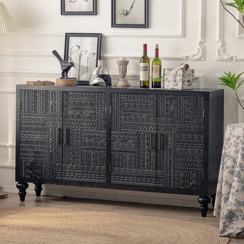 Solid Wood Sideboard with Open Buffet Design - Luxury Display Cabinet, Dresser, Credenza for Living Room, Dining Room, or Entrance