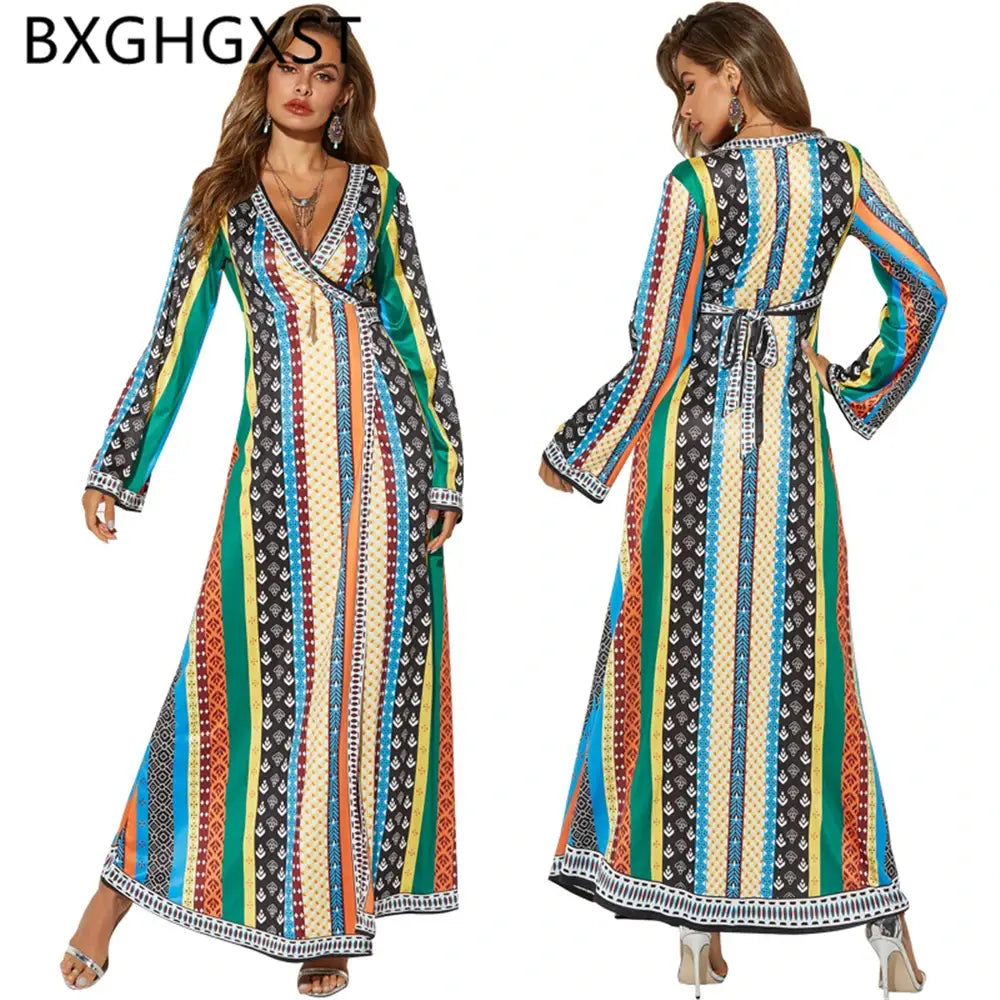 Boho Dress Long Vintage Ladies Summer Long Sleeve Dress Sexy 2024 Fashion Summer Clothes Beach Dresses Woman Party Night
