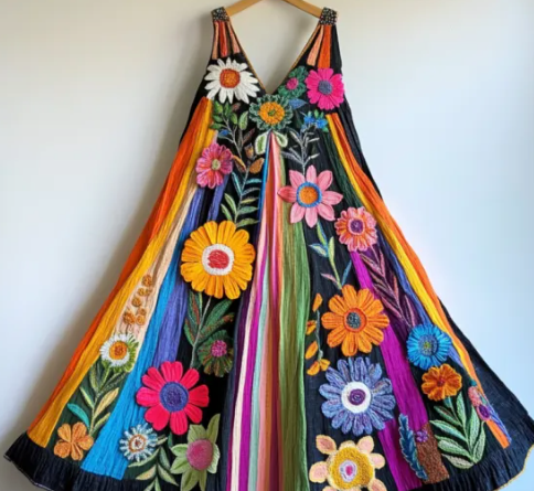 🌸 Hamivibe Rainbow Bloom Color Block Dress