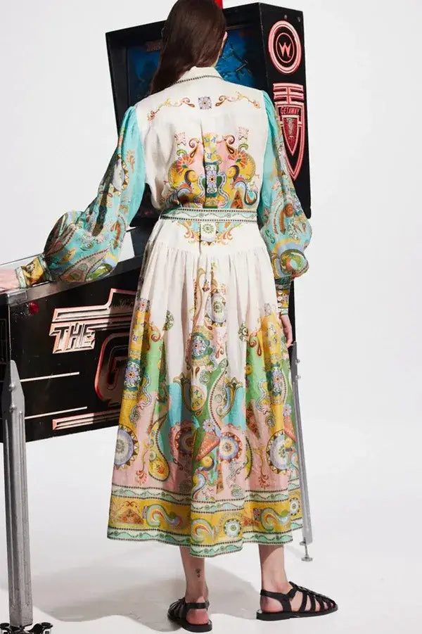 Long Dresses 2024 New Printed Fashion Sleeve Puff Sleeve Lace-up Large Swing Dress Elegant Party Dress