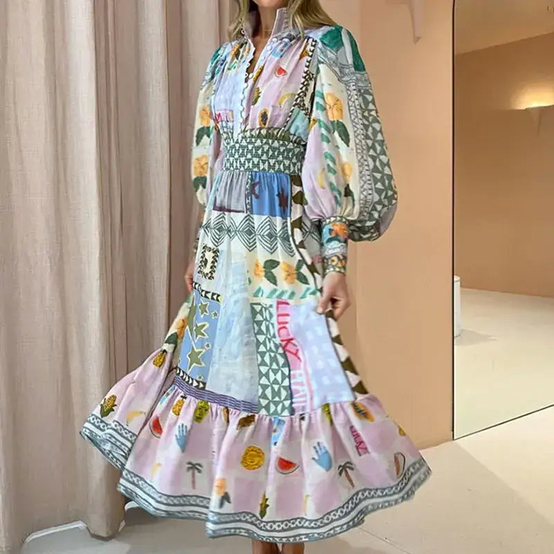 Boho Eco Boutique Farm Rio Printed Painted Long Sleeve Fashion Dress