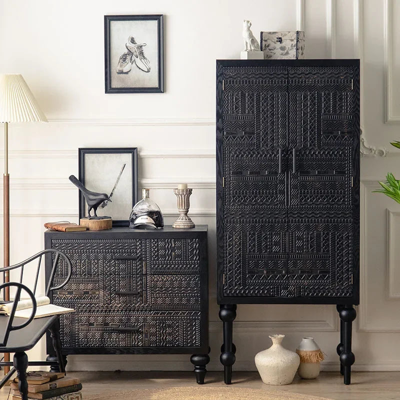 Solid Wood Sideboard with Open Buffet Design - Luxury Display Cabinet, Dresser, Credenza for Living Room, Dining Room, or Entrance