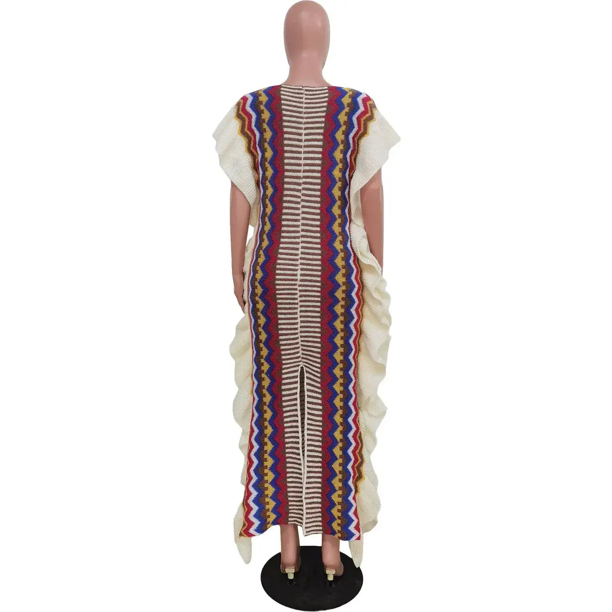 Women’s Knit Ribbed Clock Ruffles Side Sleeve Front Split Striped Straight Maxi Dress Vintage Fashion Vestidos Dresses
