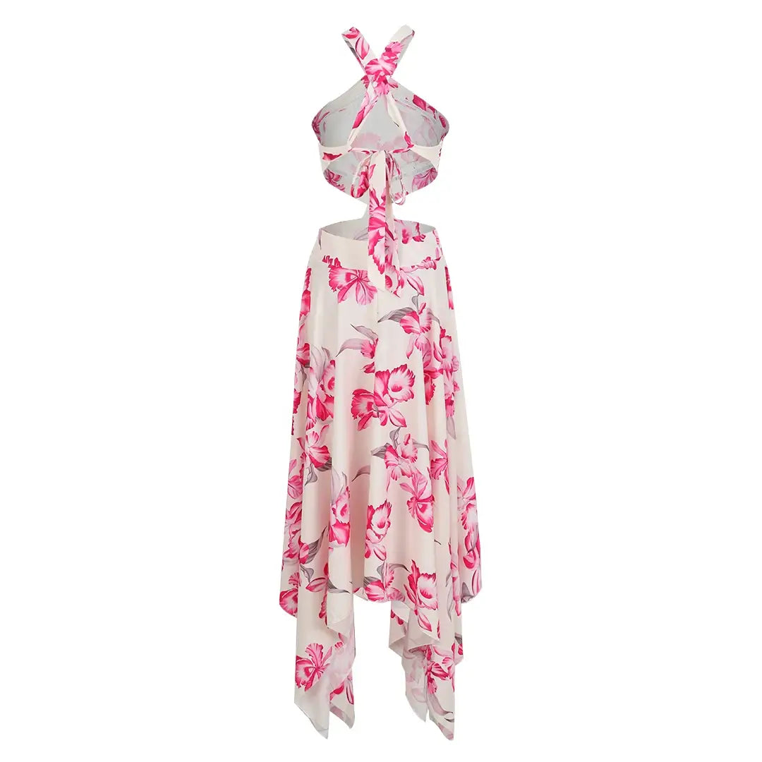 New Bohemian Sexy Printed Women Dresses Halter Sleeveless Backless Naked Waist Long Dress Fashion Summer Beach Holiday