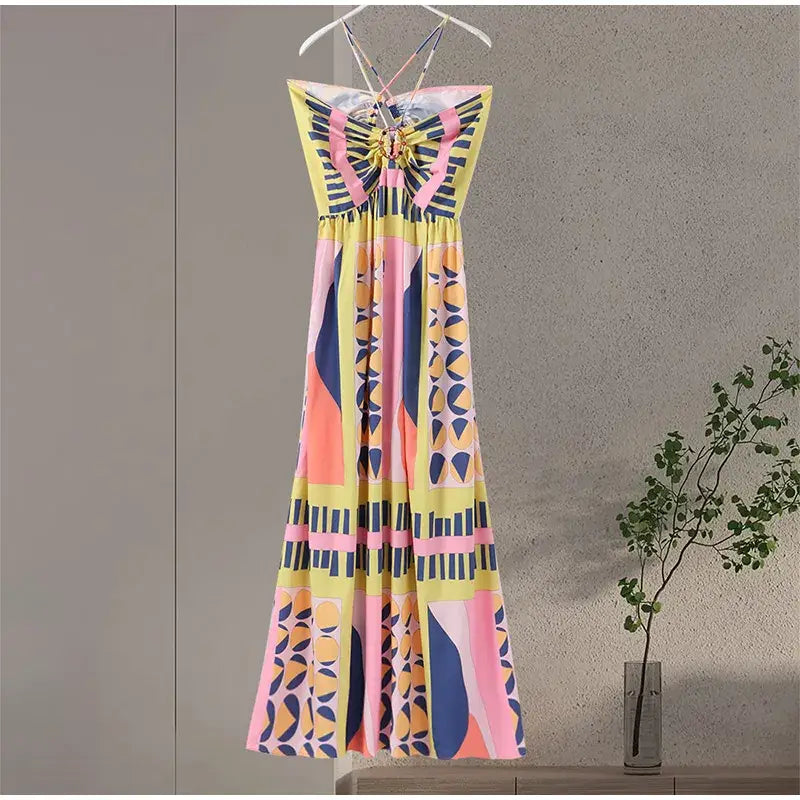 Flower Printted Women Long Dresses Elegant V-neck High Waist Puff Sleeve Ladies Robe Summer Autumn
