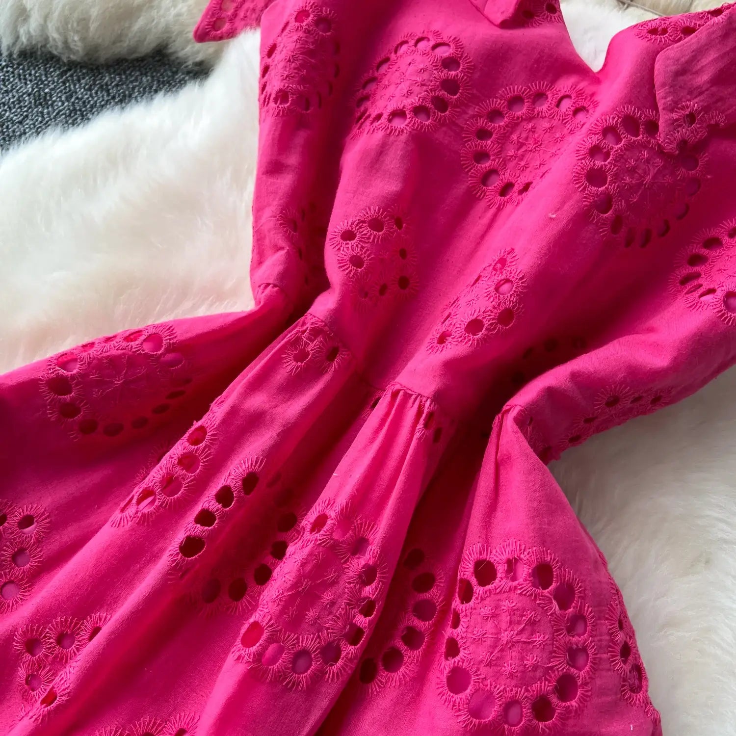 French Vintage cut out Embroidery bow Bandage slip Dress A-line Chic Casual Beach Vacation Women Summer dresses