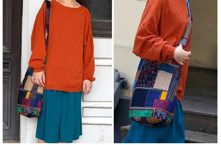 Bohemian Hippie Bag Women Shoulder Crossbody Bags Cotton Women’s Handbags Books School Travel Bucket Bag