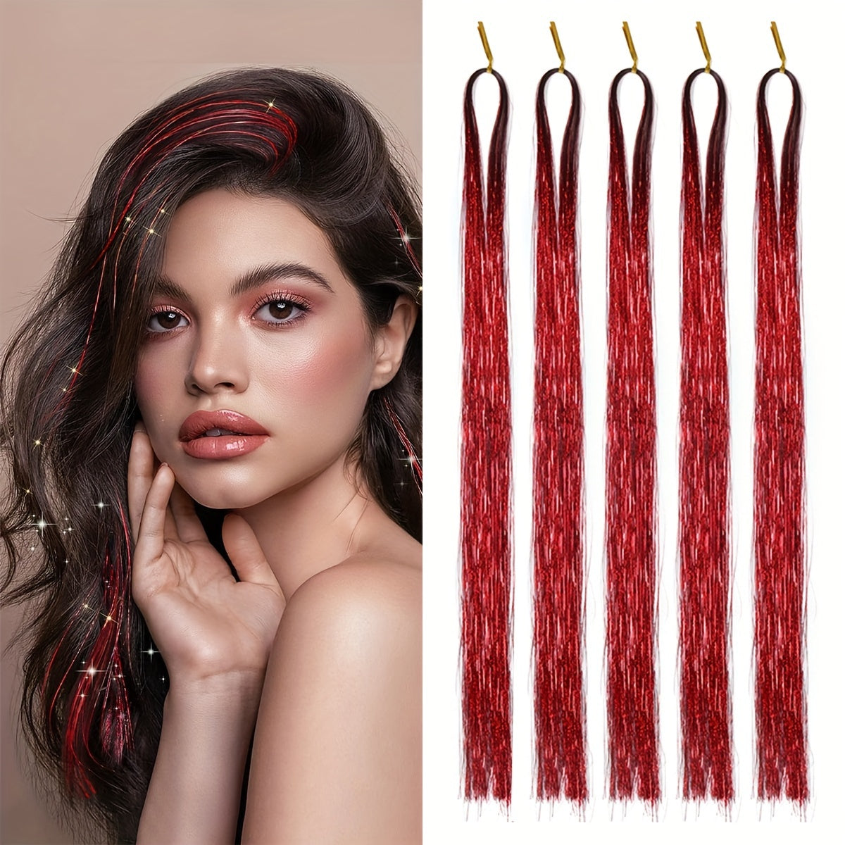 A Set of 5pcs 42-inch Golden Silvery Wire Hair Shiny Sequins Tassels- Heat-Resistant Synthetic Fiber for Christmas &