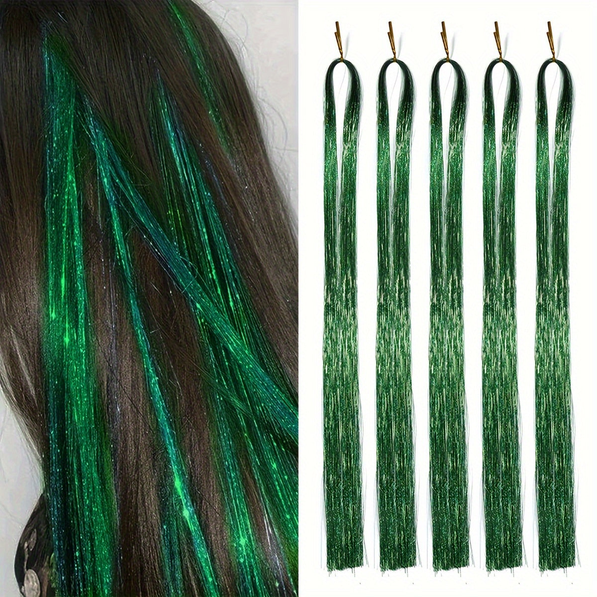 A Set of 5pcs 42-inch Golden Silvery Wire Hair Shiny Sequins Tassels- Heat-Resistant Synthetic Fiber for Christmas &