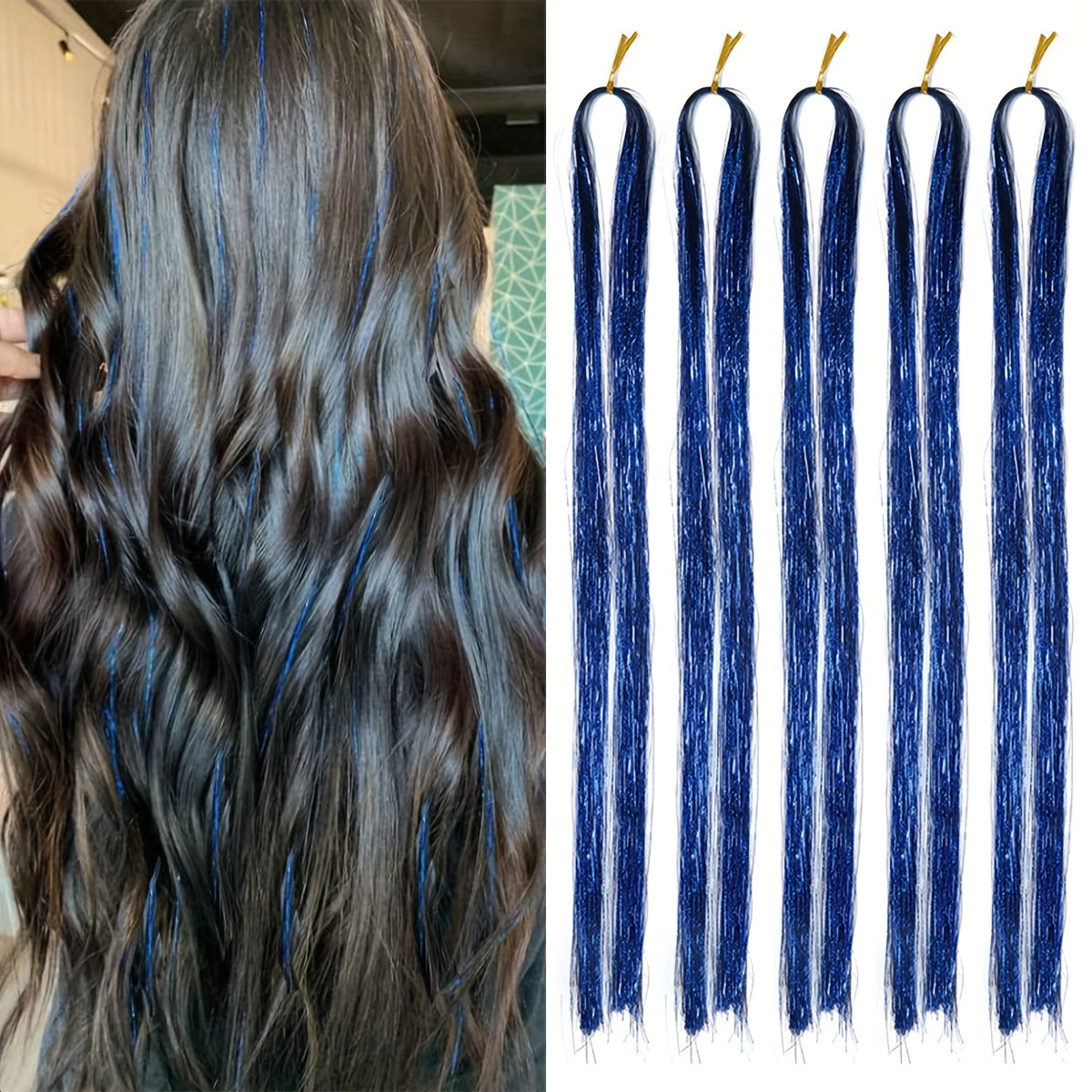 A Set of 5pcs 42-inch Golden Silvery Wire Hair Shiny Sequins Tassels- Heat-Resistant Synthetic Fiber for Christmas &