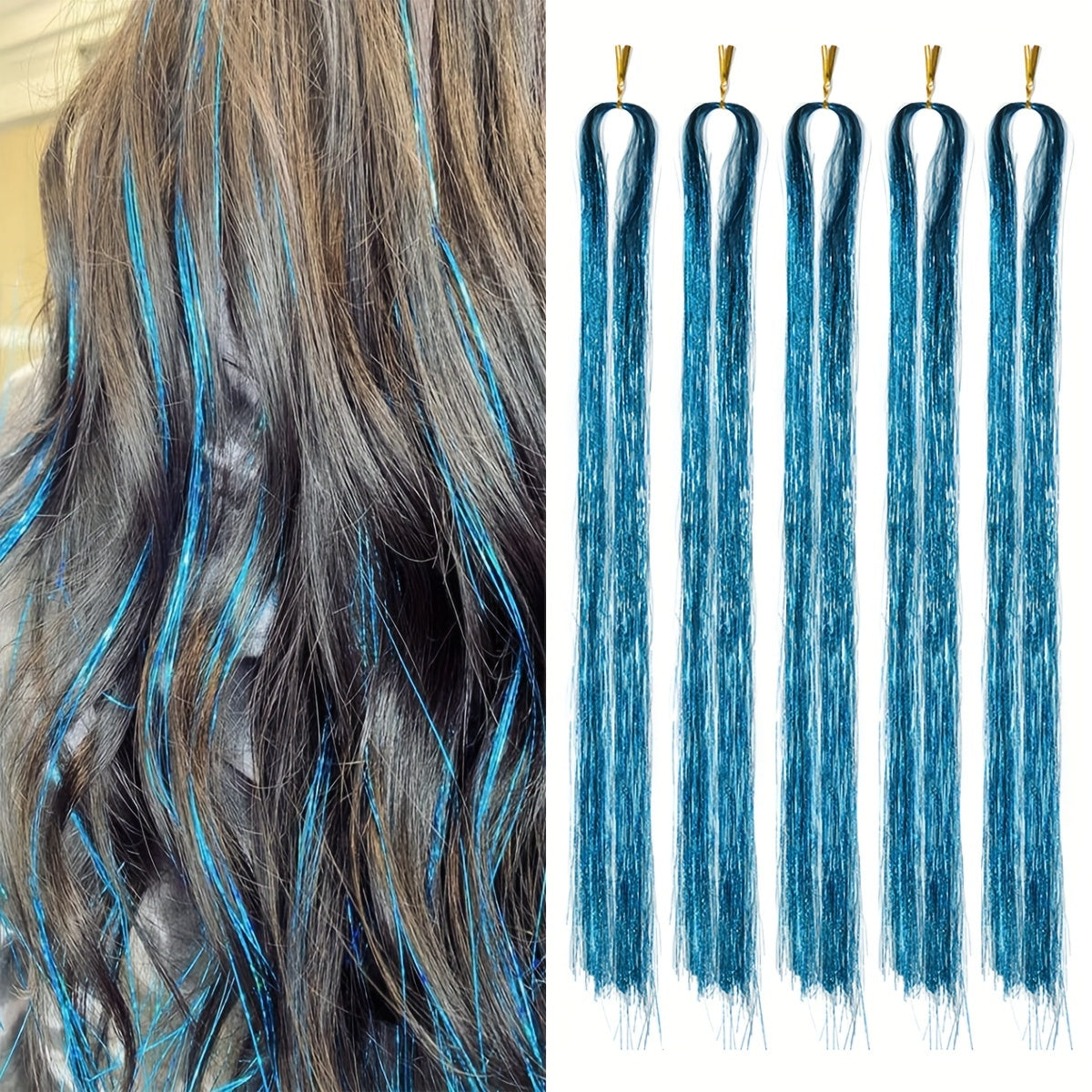 A Set of 5pcs 42-inch Golden Silvery Wire Hair Shiny Sequins Tassels- Heat-Resistant Synthetic Fiber for Christmas &