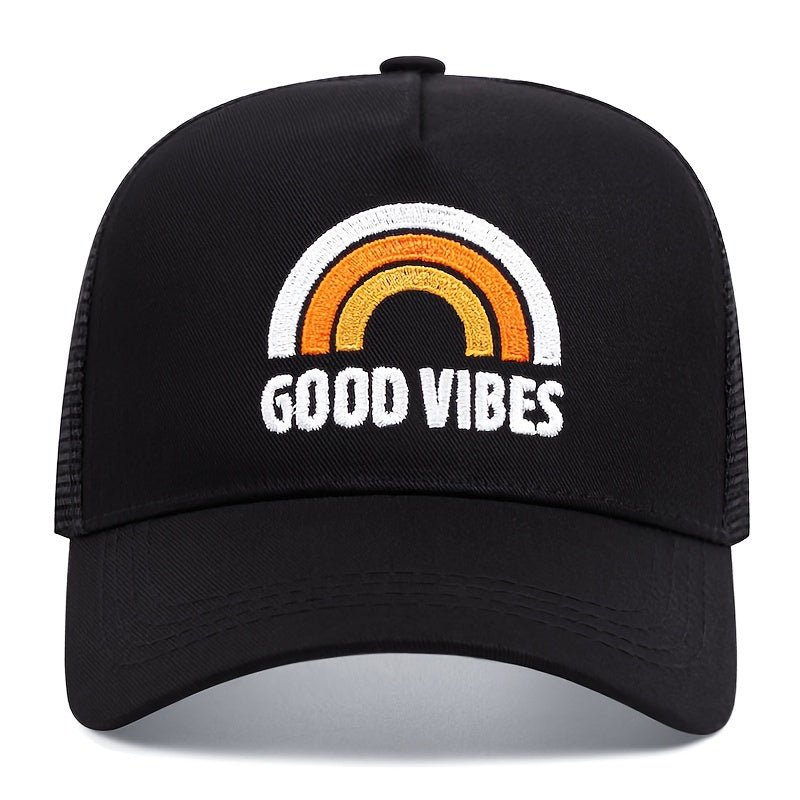 customized - Adjustable Cute Cartoon Rainbow Mesh Trucker Hat - Breathable Cotton Baseball Cap For Women, Perfect For Valentine'S Day - Boho Eco Boutique™ - customized - Boho Eco Boutique™ - Rainbow Black - 