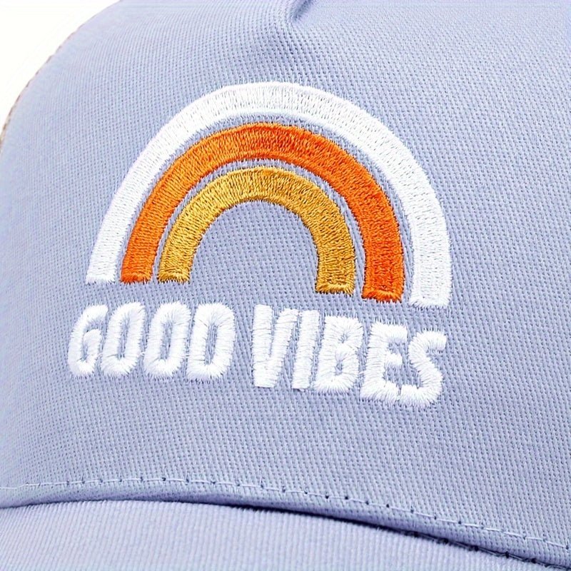 customized - Adjustable Cute Cartoon Rainbow Mesh Trucker Hat - Breathable Cotton Baseball Cap For Women, Perfect For Valentine'S Day - Boho Eco Boutique™ - customized - Boho Eco Boutique™ - Rainbow Black - 