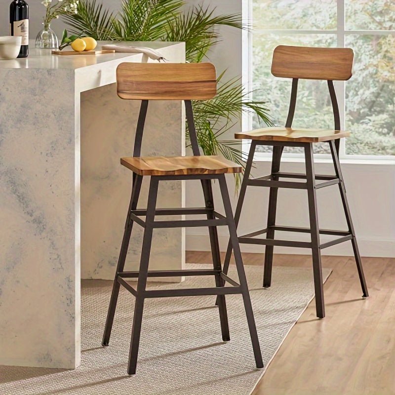 customized - Bar Stools, Set of 2 PU Upholstered Breakfast Stools, 29.7 Inches Barstools with Back and Footrest, Simple Assembly, for Dining Room Kitchen Counter Bar, Rustic Brown - Boho Eco Boutique™ - customized - Boho Eco Boutique™ - Natural Color - 