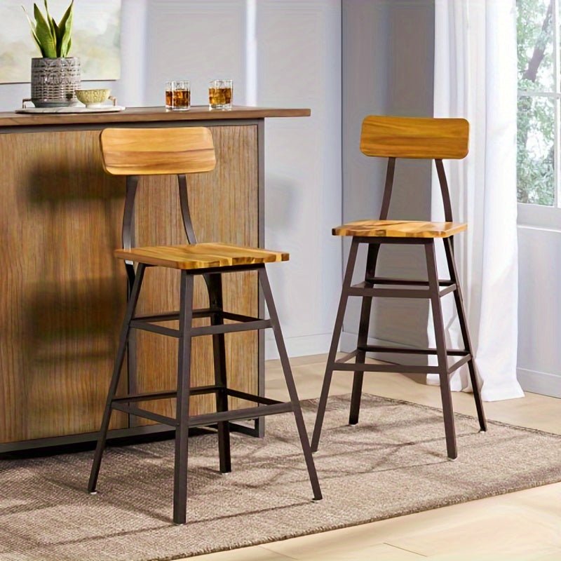 customized - Bar Stools, Set of 2 PU Upholstered Breakfast Stools, 29.7 Inches Barstools with Back and Footrest, Simple Assembly, for Dining Room Kitchen Counter Bar, Rustic Brown - Boho Eco Boutique™ - customized - Boho Eco Boutique™ - Natural Color - 