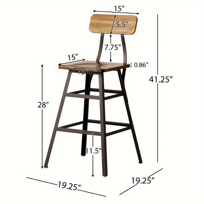 customized - Bar Stools, Set of 2 PU Upholstered Breakfast Stools, 29.7 Inches Barstools with Back and Footrest, Simple Assembly, for Dining Room Kitchen Counter Bar, Rustic Brown - Boho Eco Boutique™ - customized - Boho Eco Boutique™ - Natural Color - 