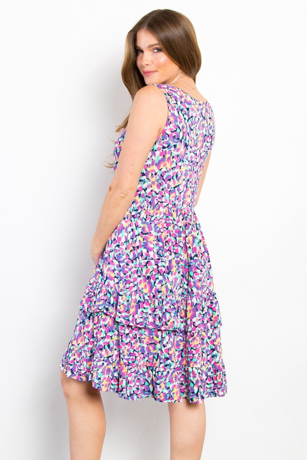  - Be Stage Full Size Print Wrinkle Free Ruffled Dress - Boho Eco Boutique™ - Boho Eco Boutique™ - 100100455491474 - Lavender - S - 