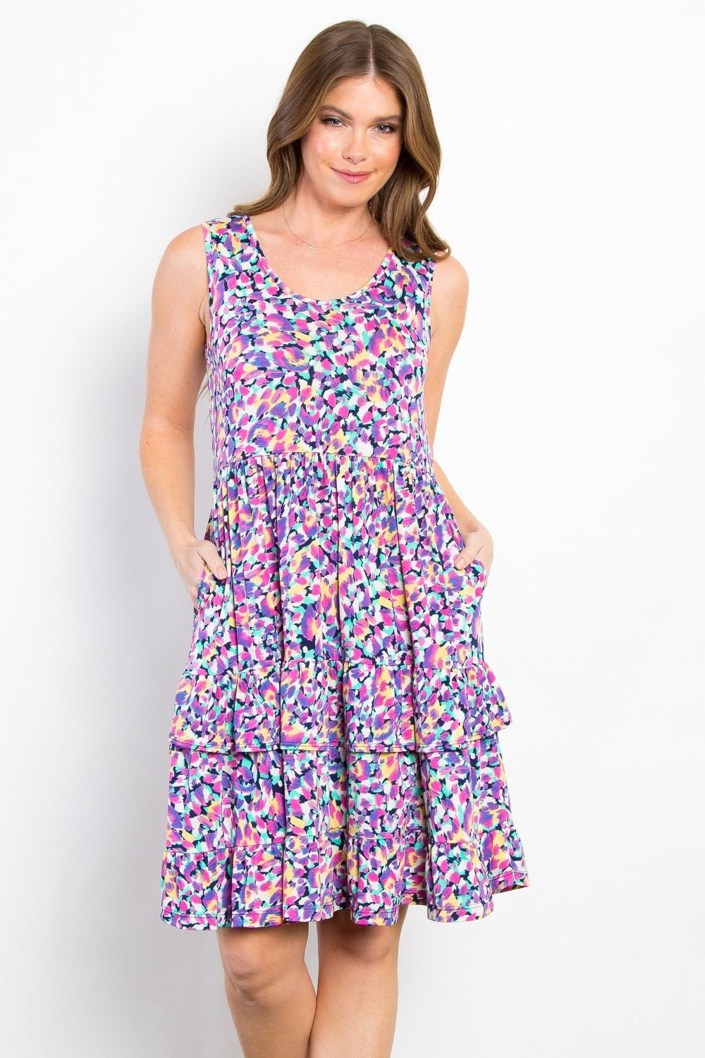  - Be Stage Full Size Print Wrinkle Free Ruffled Dress - Boho Eco Boutique™ - Boho Eco Boutique™ - 100100455491474 - Lavender - S - 