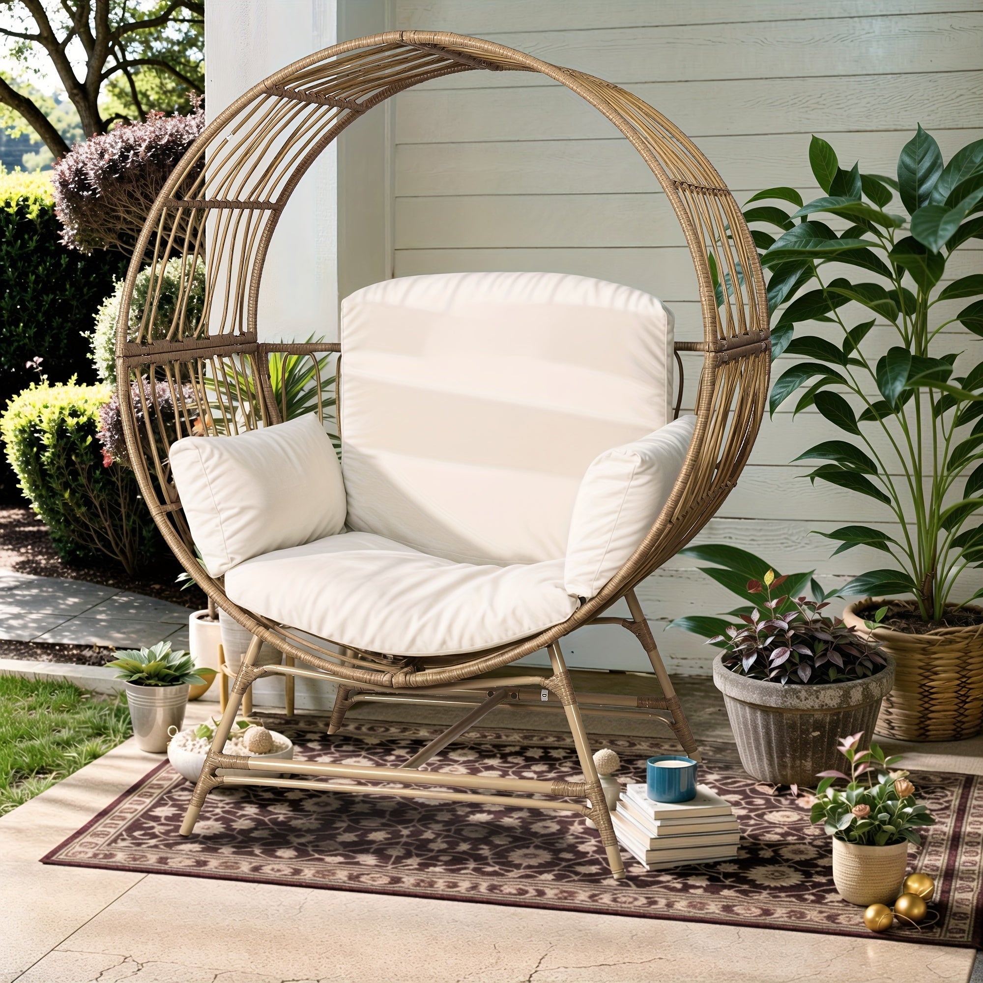 Bifanuo Egg Chair With Ottoman Outdoor Egg Dining Chair With Cushion Rattan Chair Wicker Chair PE For Patio Garden
