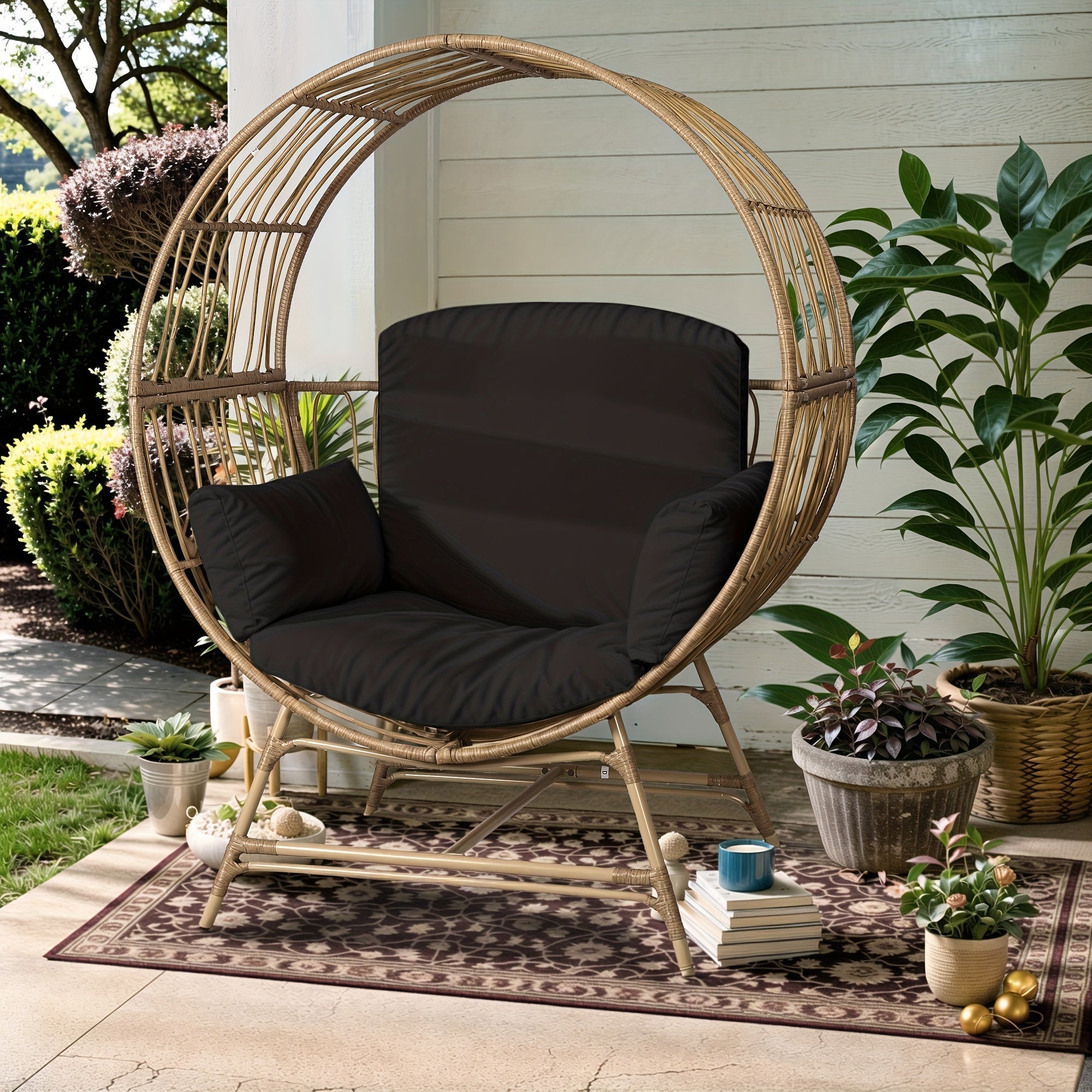 Bifanuo Egg Chair With Ottoman Outdoor Egg Dining Chair With Cushion Rattan Chair Wicker Chair PE For Patio Garden