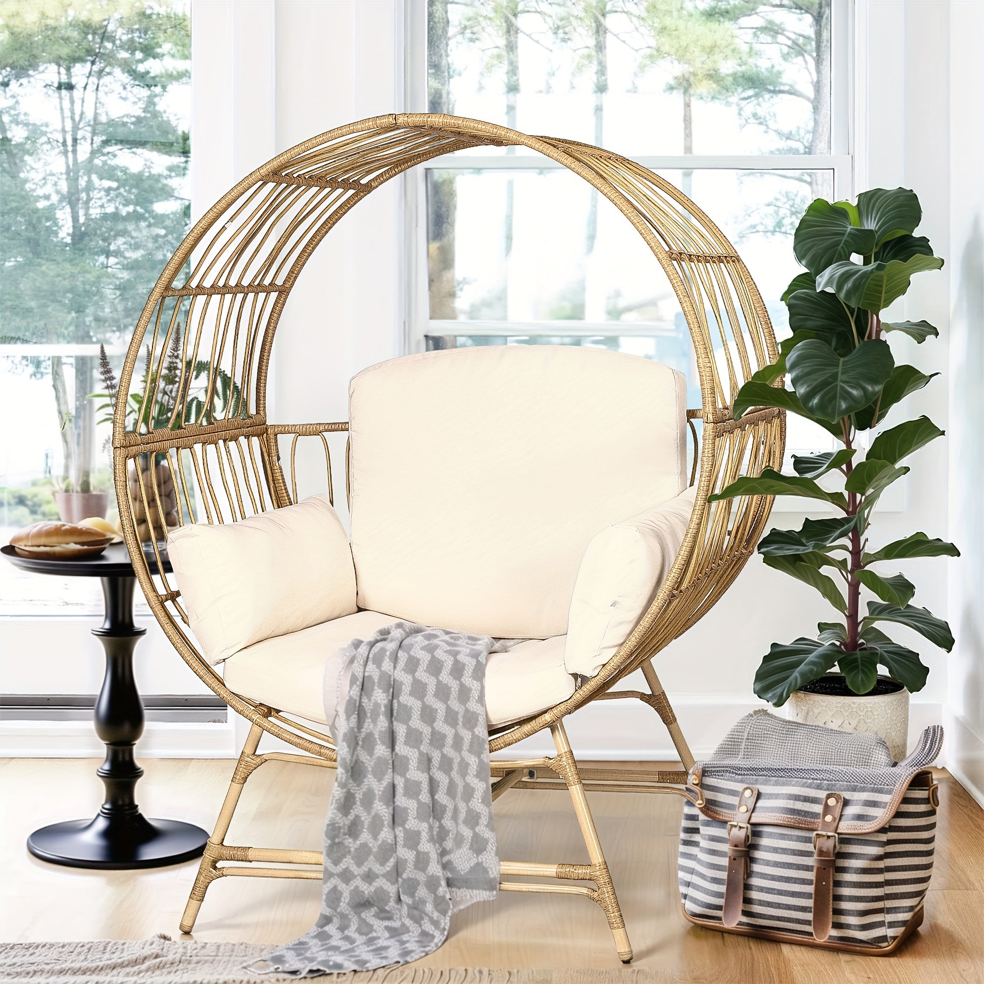 Bifanuo Egg Chair With Ottoman Outdoor Egg Dining Chair With Cushion Rattan Chair Wicker Chair PE For Patio Garden