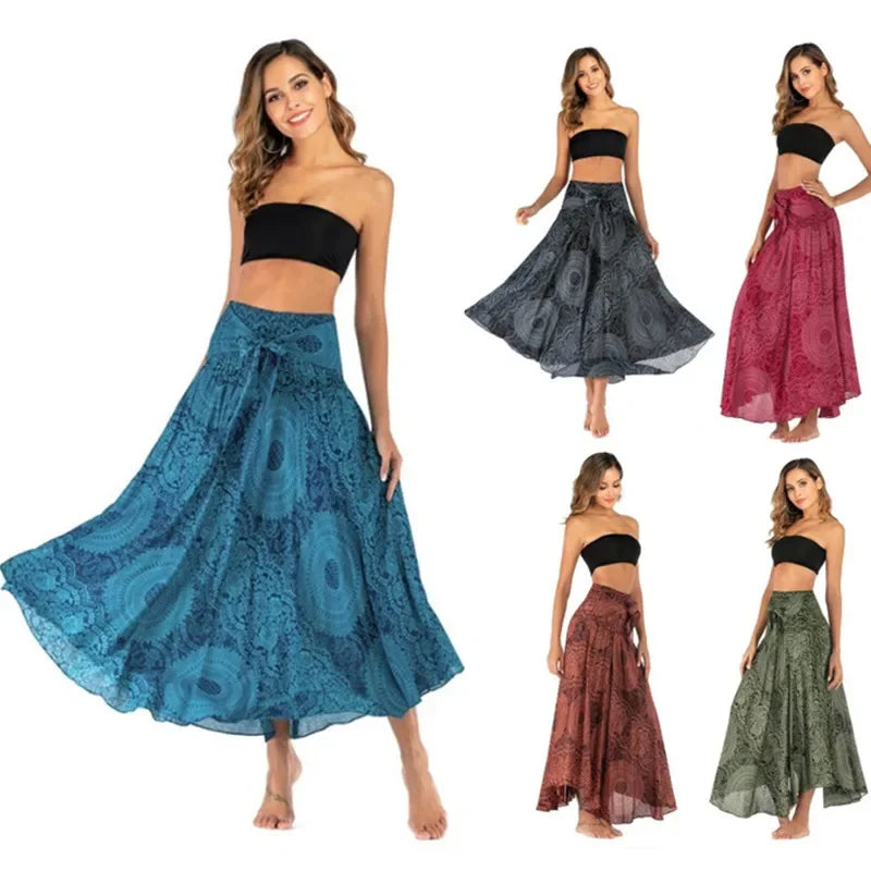 Bohemian Floral Maxi Skirt Dress – Elastic Waist Flowy & Chic Boho Fashion - Midi Skirt