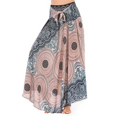Bohemian Floral Maxi Skirt Dress – Elastic Waist Flowy & Chic Boho Fashion - S00202-white / Waist(58-100cm)86cmL - Midi