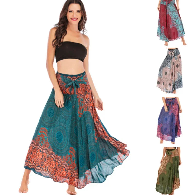 Bohemian Floral Maxi Skirt Dress – Elastic Waist Flowy & Chic Boho Fashion - Midi Skirt