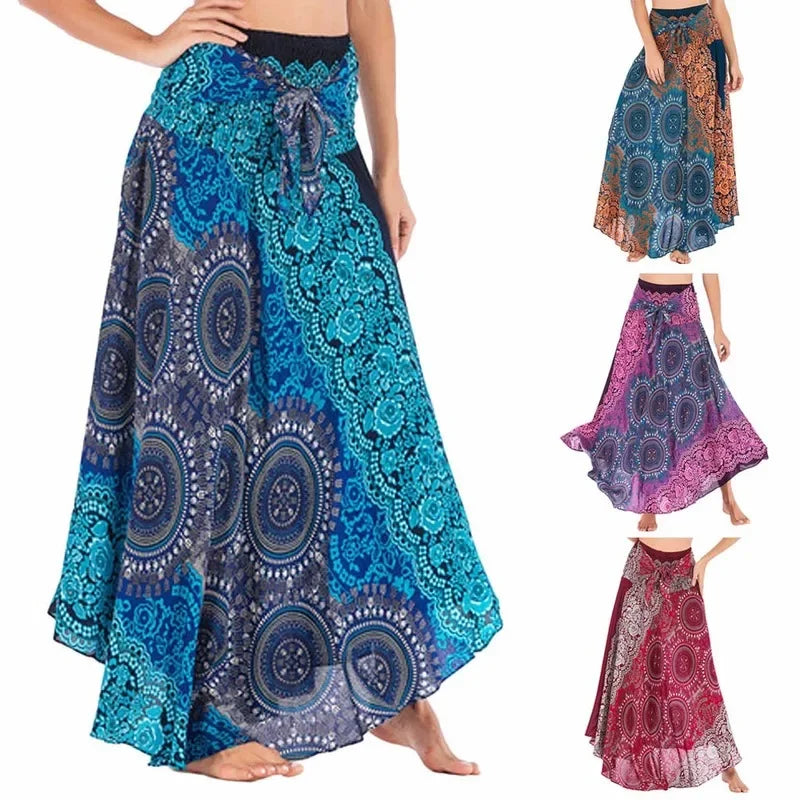 Bohemian Floral Maxi Skirt Dress – Elastic Waist Flowy & Chic Boho Fashion - Midi Skirt