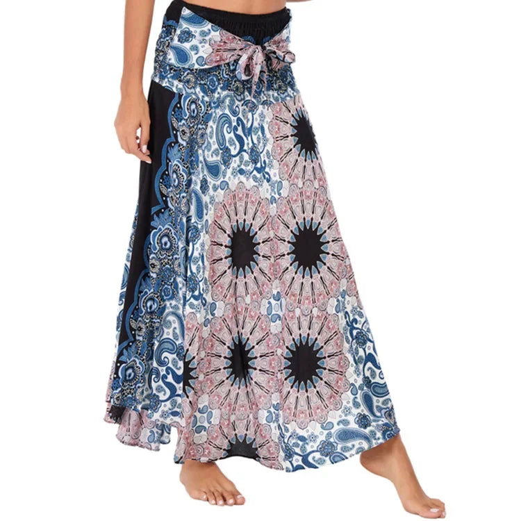 Bohemian Floral Maxi Skirt Dress – Elastic Waist Flowy & Chic Boho Fashion - S01101-white / Waist(58-100cm)86cmL - Midi