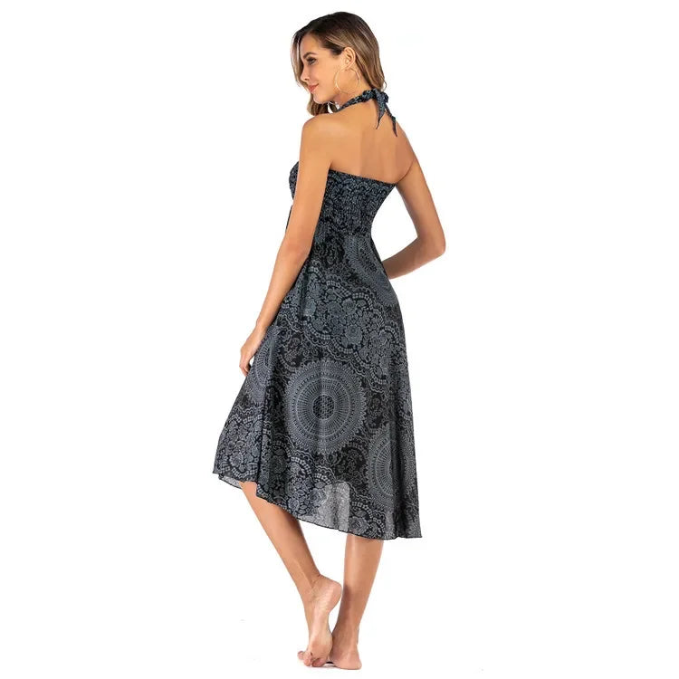 Bohemian Floral Maxi Skirt Dress – Elastic Waist Flowy & Chic Boho Fashion - Midi Skirt
