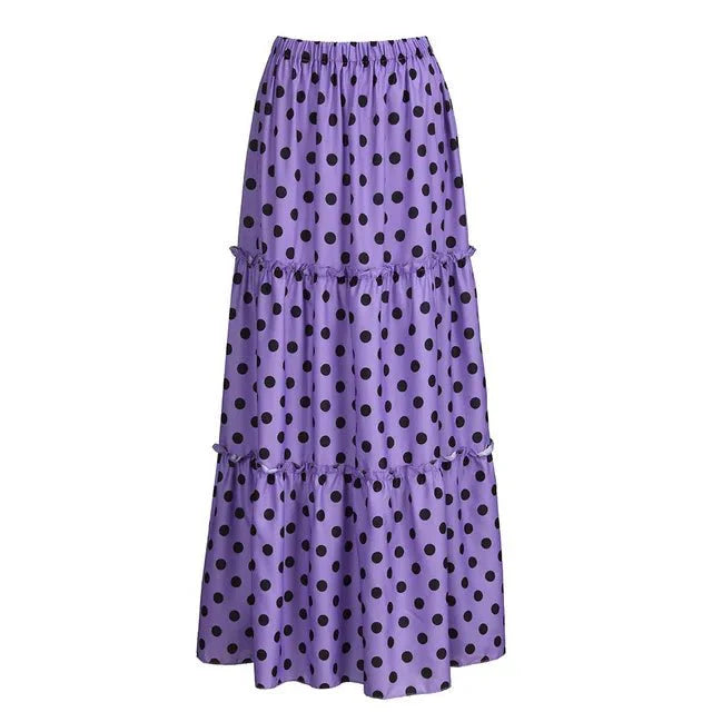 customized - Bohemian Maxi Skirts For Women High Waist Polka Dot Printed Skirt Loose Ruffled Long Pleated Skirts Elegant Female Streetwear - Boho Eco Boutique™ - customized - Boho Eco Boutique™ - Purple - XL - United States