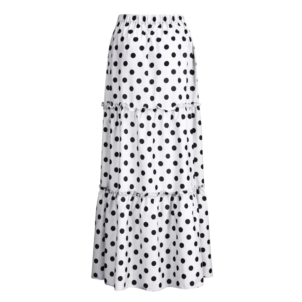 customized - Bohemian Maxi Skirts For Women High Waist Polka Dot Printed Skirt Loose Ruffled Long Pleated Skirts Elegant Female Streetwear - Boho Eco Boutique™ - customized - Boho Eco Boutique™ - Blue - S - United States