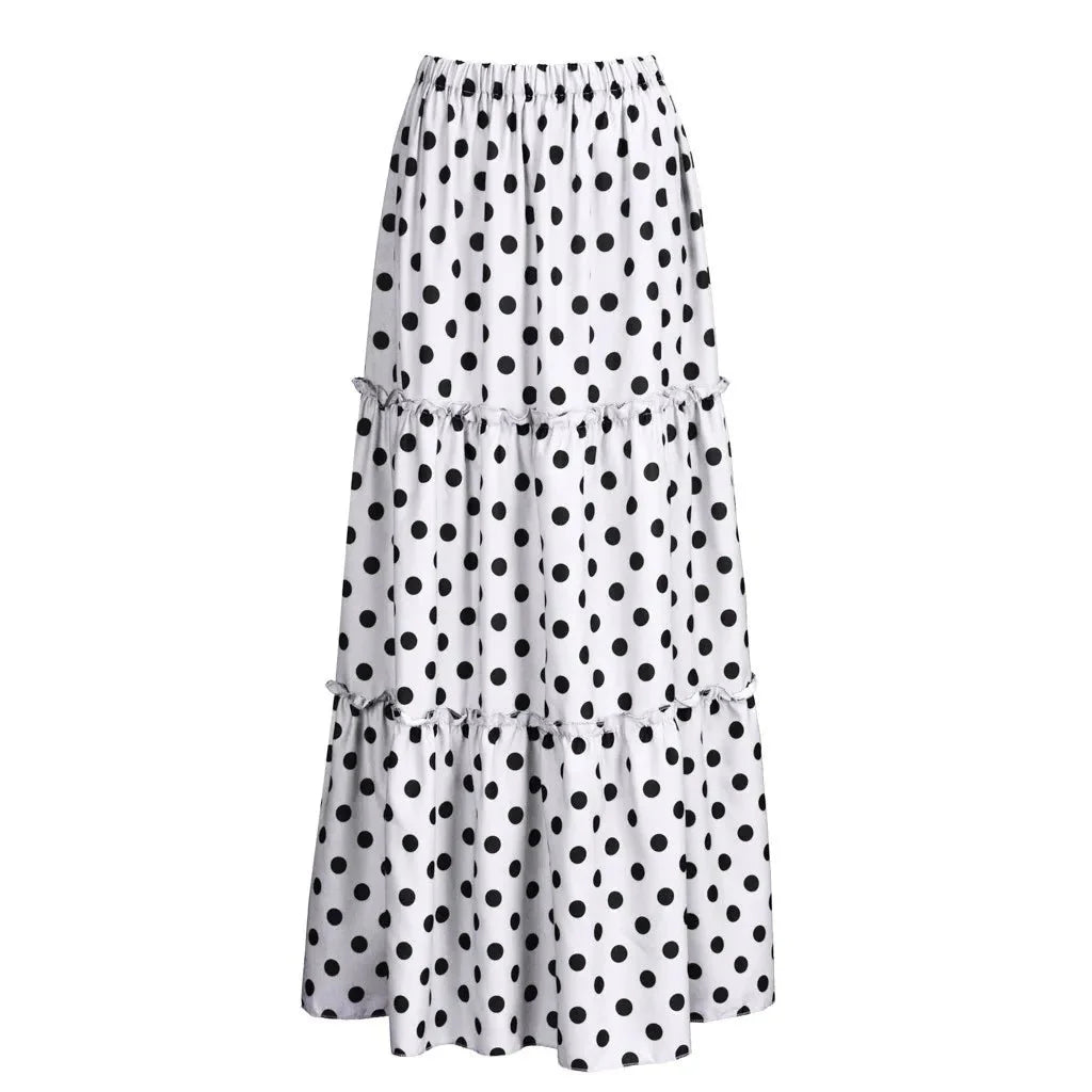 customized - Bohemian Maxi Skirts For Women High Waist Polka Dot Printed Skirt Loose Ruffled Long Pleated Skirts Elegant Female Streetwear - Boho Eco Boutique™ - customized - Boho Eco Boutique™ - Blue - S - United States