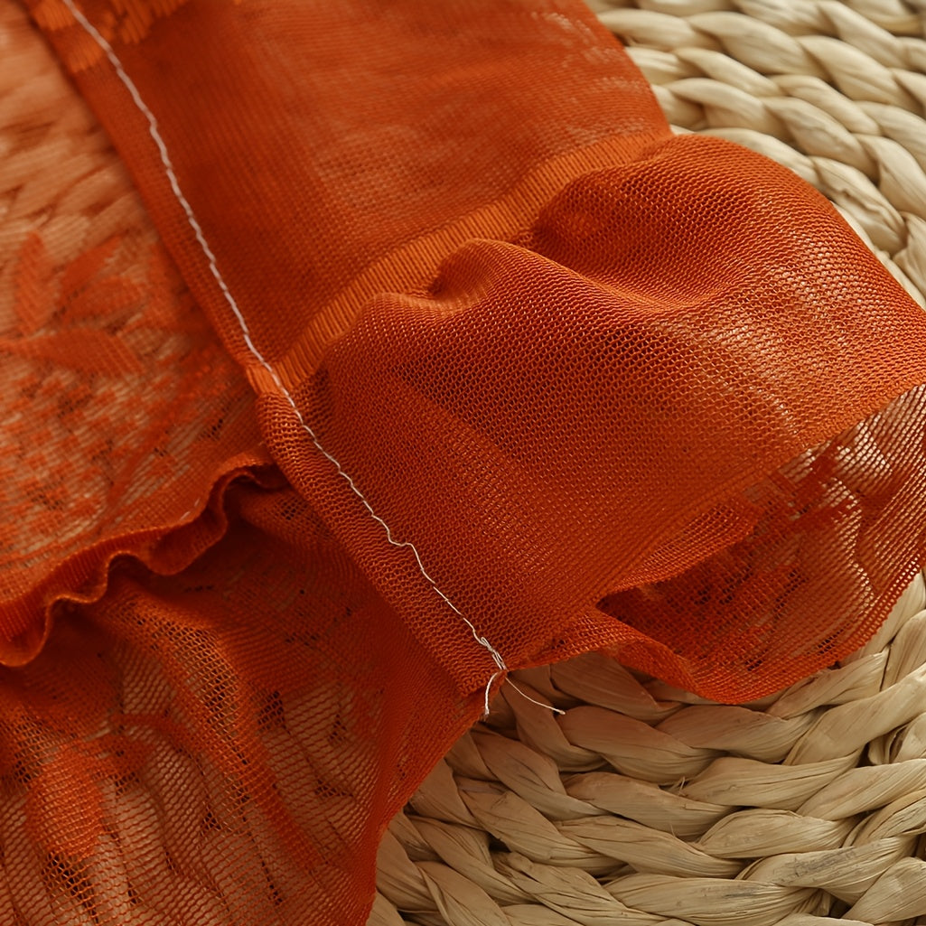 Bohemian Orange-Brown Knitted Yarn Curtain – Semi-Transparent Forest Theme Eyelet Top - Curtain