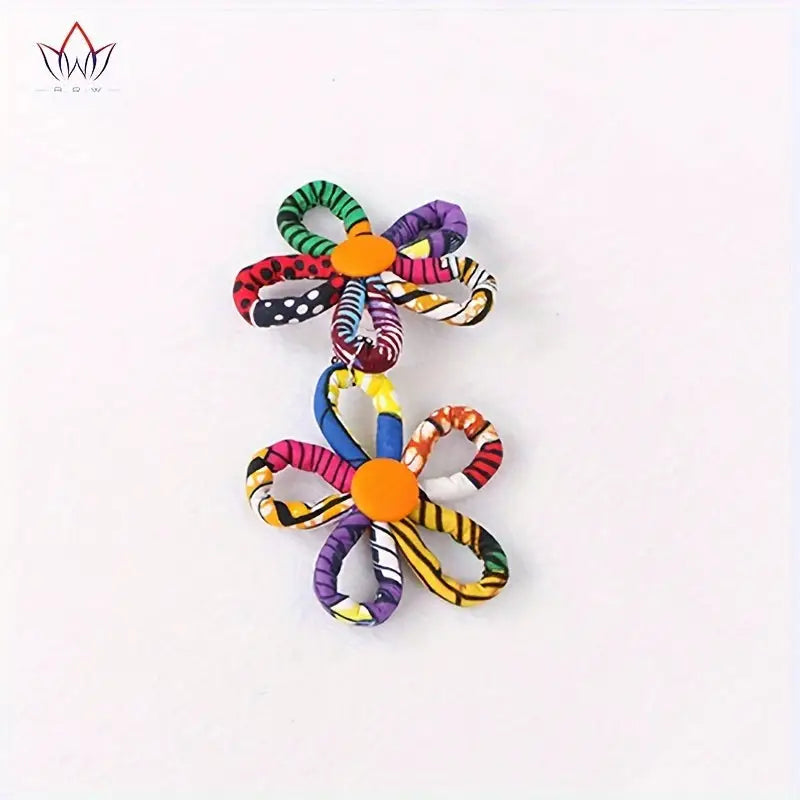 Bohemian Style Flower Dangle Earrings - Colorful Print Cotton Rope with Stainless Steel Hooks Perfect for Festive