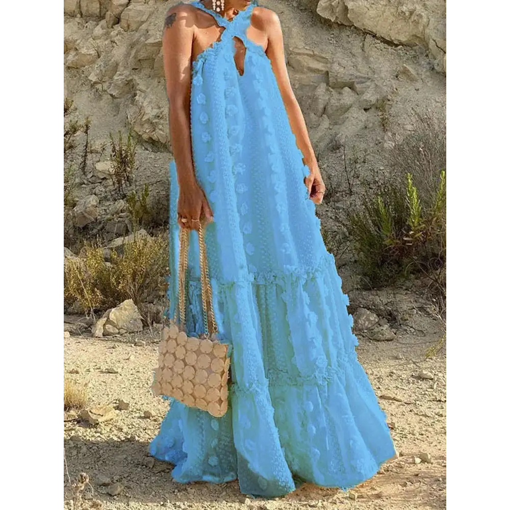 Boho Bloom: Floral Halter Sleeveless Maxi Dress – Effortlessly Sexy & Loose-Fit for Free-Spirit Women - customized