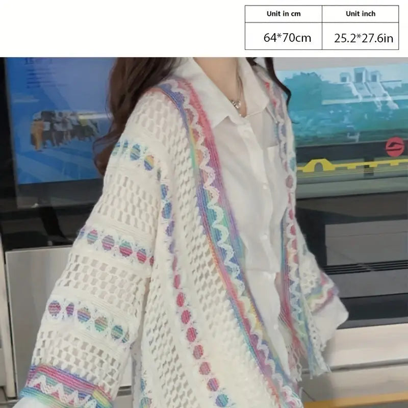 Boho Chic Summer Shawl for Women - Lightweight Vintage-Inspired Tassel Cardigan with Hollow Knit Design Polyester