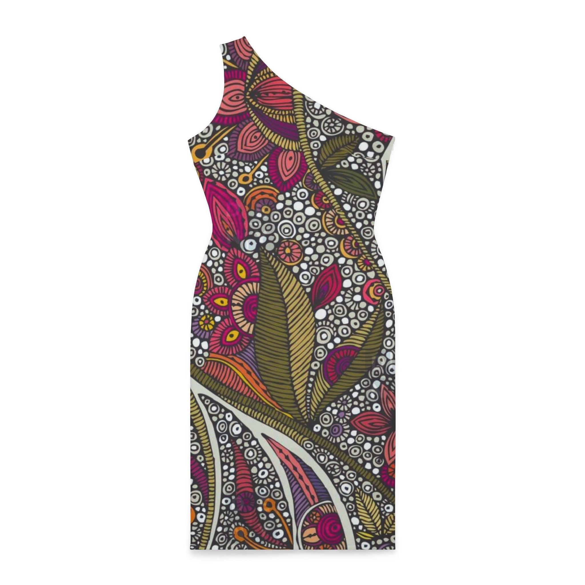 All Over Prints - Boho Eco Boutique A - line Artistic Floral Geo One Shoulder Dress - Boho Eco Boutique™ - Boho Eco Boutique A - line Artistic Floral Geo One Shoulder Dress - XS - 