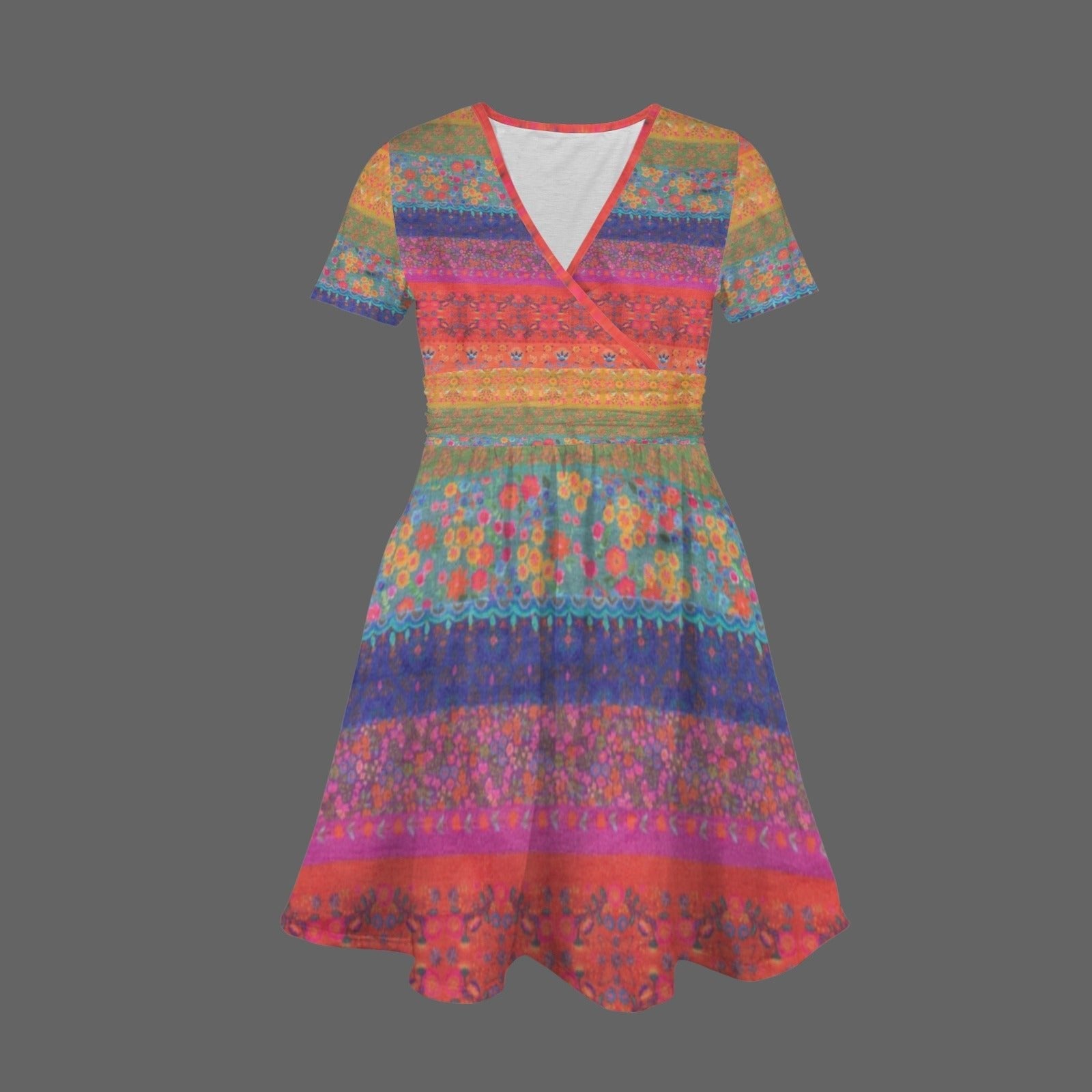 Dress - Boho Eco Boutique Knee Length Flowy V - Neck Party Dress Vintage Inspired - Boho Eco Boutique™ - Boho Eco Boutique™ - SF06307838554507984 - V12287 - Boho Eco Boutique Knee Length Flowy V - Neck Party Dress Vintage Inspired - S - 
