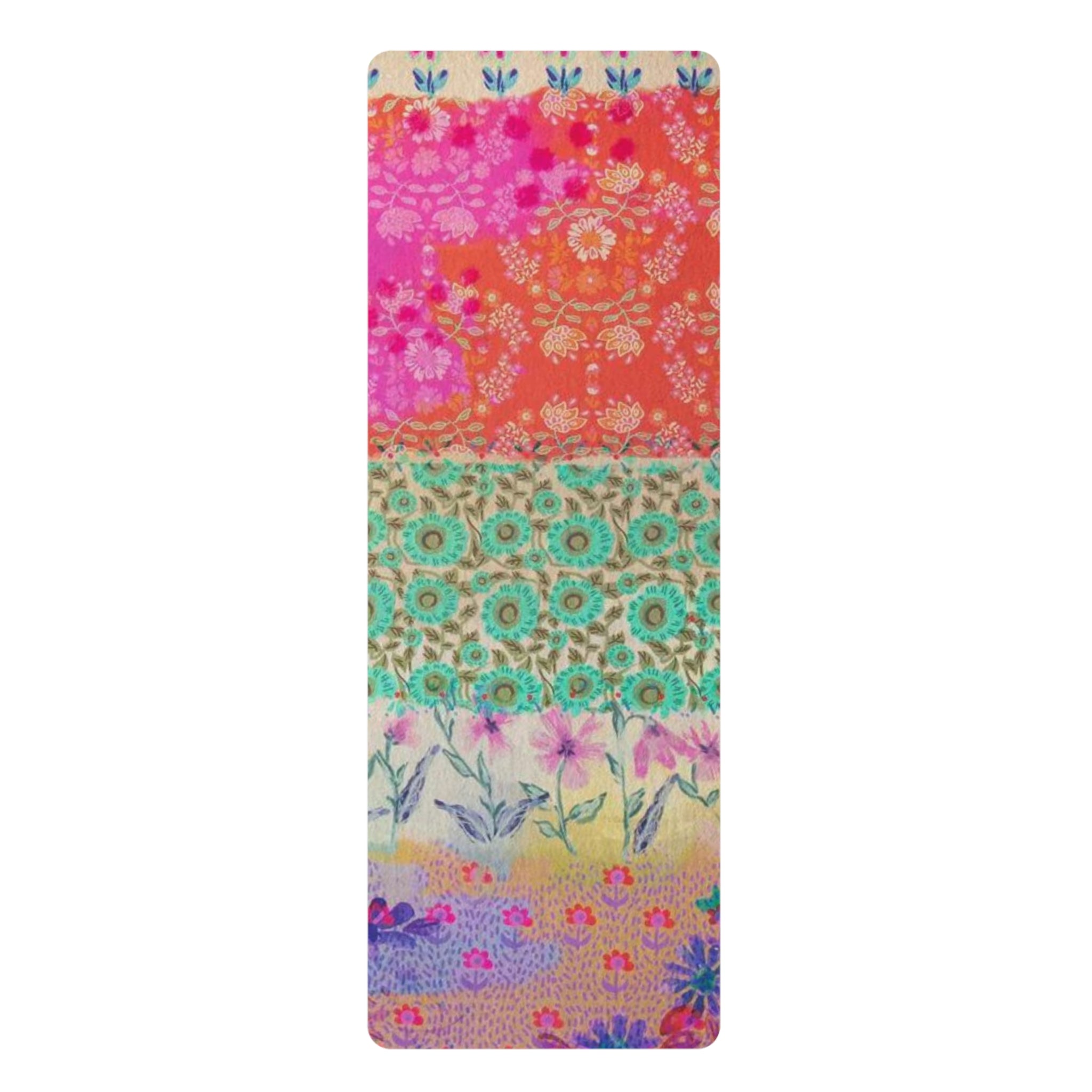 Home Decor - Boho Eco Boutique Rubber Yoga Mat - Vintage - Inspired Patchwork Design, Retro & Eco - Friendly Fitness Mat - Boho Eco Boutique™ - Boho Eco Boutique Rubber Yoga Mat - Vintage - Inspired Patchwork Design, Retro & Eco - Friendly Fitness Mat - 24” x 70” - 