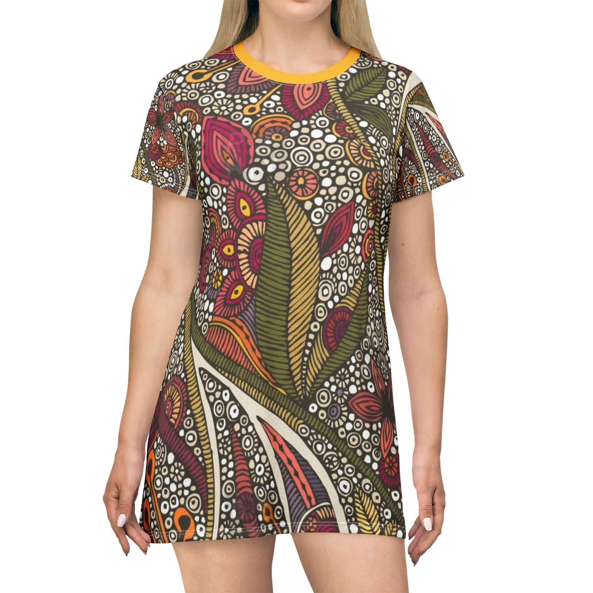 All Over Prints - Boho Eco Boutique T-Shirt Dress | Vibrant Geo and Floral Design | Casual Summer Dress for Women | Eco - Friendly Bohemian Fashion - Boho Eco Boutique™ - Boho Eco Boutique T-Shirt Dress | Vibrant Geo and Floral Design | Casual Summer Dress for Women | Eco - Friendly Bohemian Fashion - XS - 