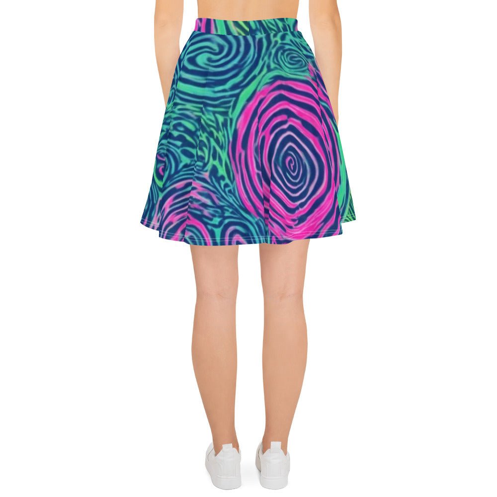 Skirt - Boho Eco Boutique™ Tie - Dye Skater Skirt - Turquoise and Pink Swirling Design, Eco - Friendly Fashion - Boho Eco Boutique™ - Boho Eco Boutique™ - XS - 