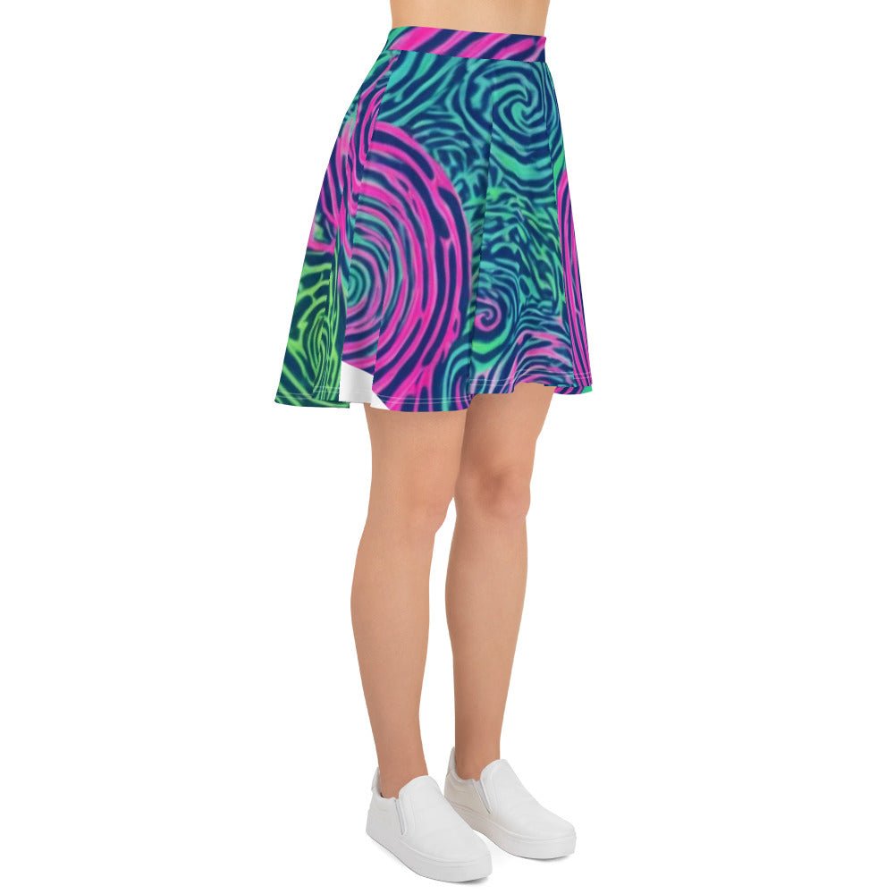 Skirt - Boho Eco Boutique™ Tie - Dye Skater Skirt - Turquoise and Pink Swirling Design, Eco - Friendly Fashion - Boho Eco Boutique™ - Boho Eco Boutique™ - XS - 