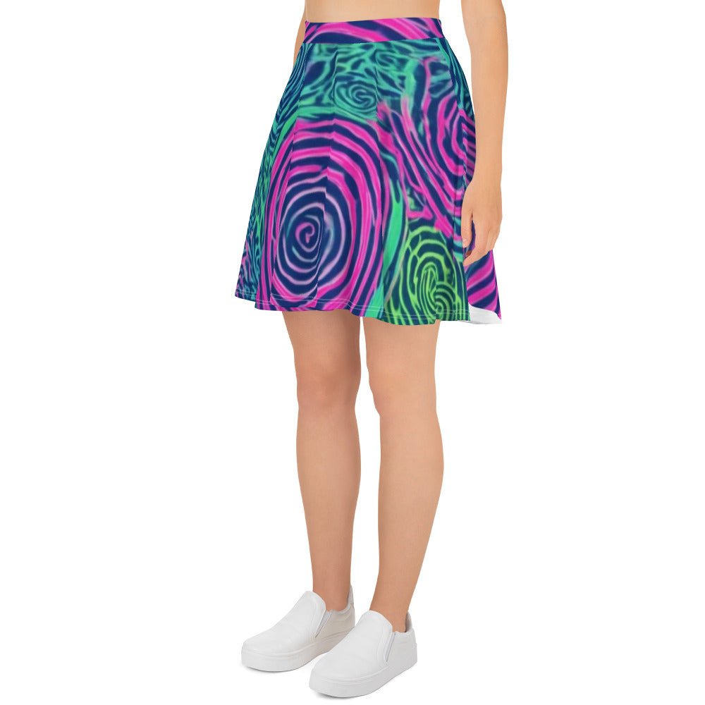 Skirt - Boho Eco Boutique™ Tie - Dye Skater Skirt - Turquoise and Pink Swirling Design, Eco - Friendly Fashion - Boho Eco Boutique™ - Boho Eco Boutique™ - XS - 