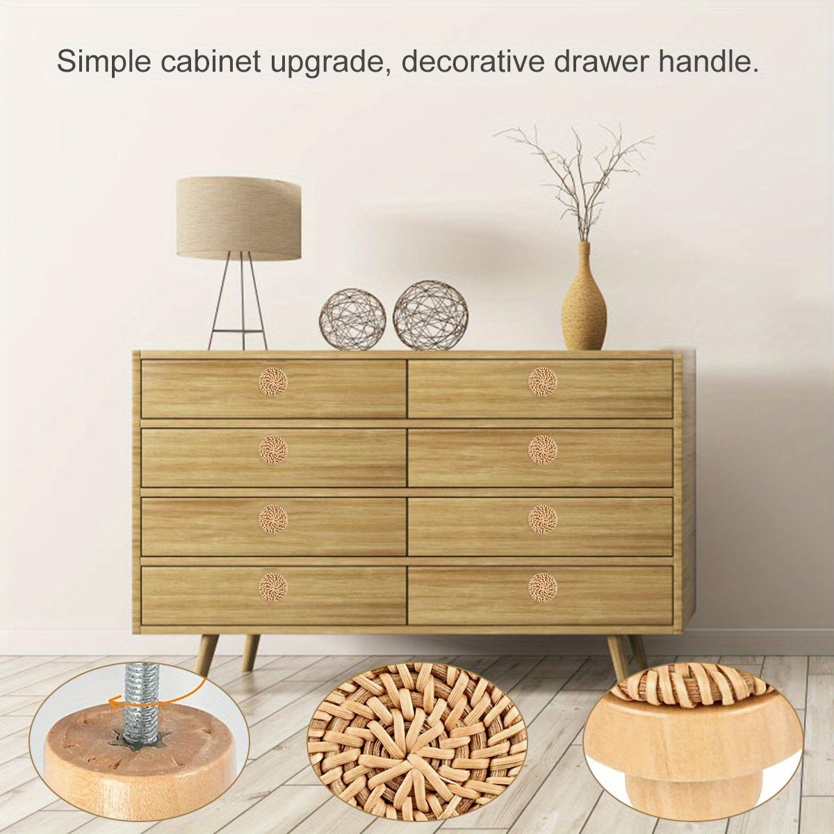 decor - Boho Eco Chic 6pcs Rattan Drawer Knobs Rustic and Vintage Charm - Boho Eco Boutique™ - decor - Boho Eco Boutique™ - 6pcs - 